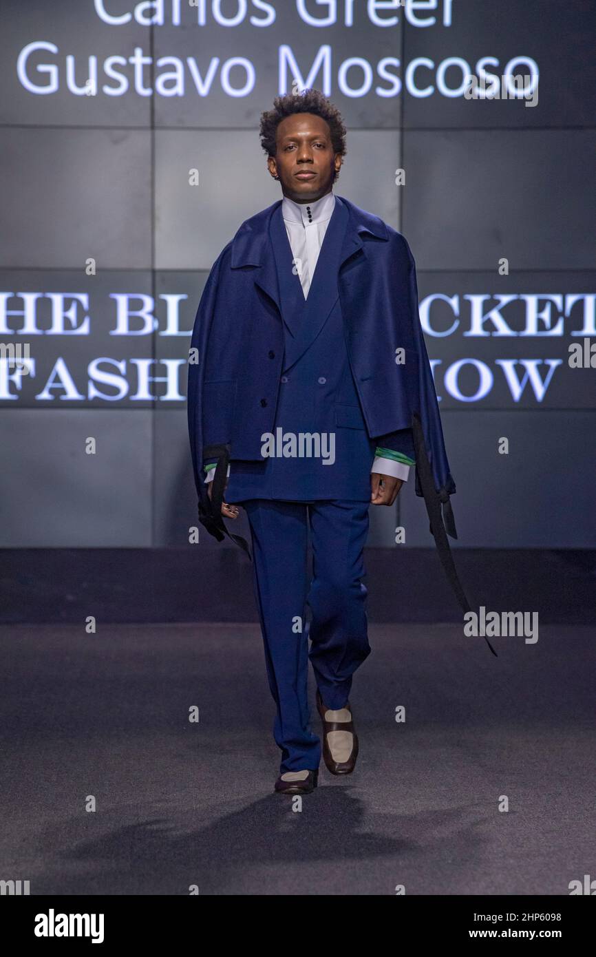New York, United States. 17th Feb, 2022. Carlos Greer walks the runway