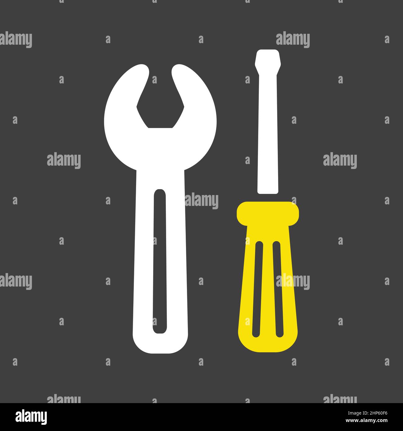 Screwdriver and wrench vector isolated flat icon on dark background Stock Vector