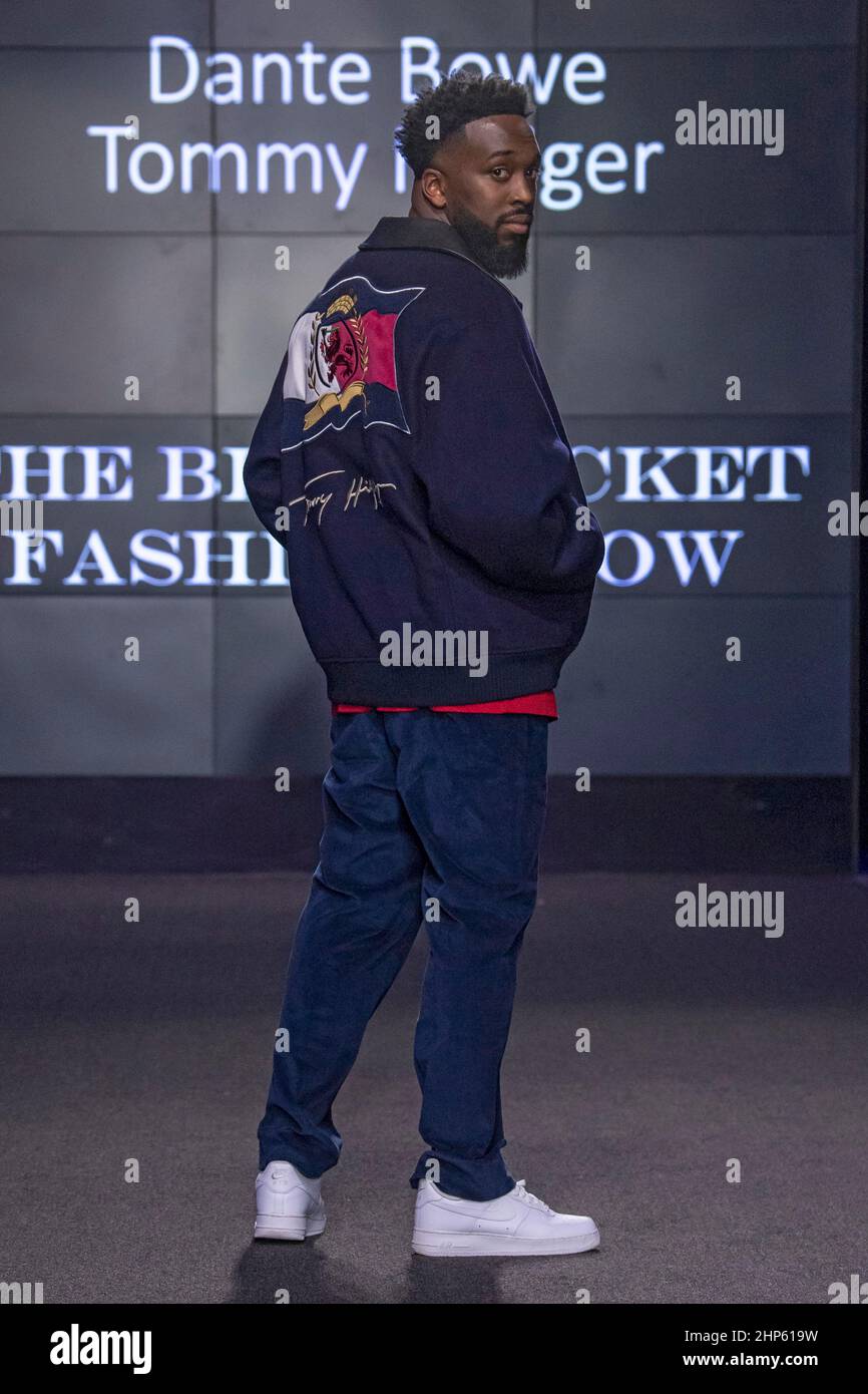 New York, United States. 17th Feb, 2022. Dante Bowe walks the runway  wearing Tommy Hilfiger during the Sixth Annual Blue Jacket Fashion Show at  Moonlight Studios. (Photo by Ron Adar/SOPA Images/Sipa USA)