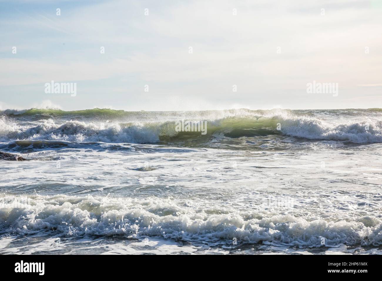 Waves coming ashore on the Olympic Coast of Washington, USA. Stock Photo