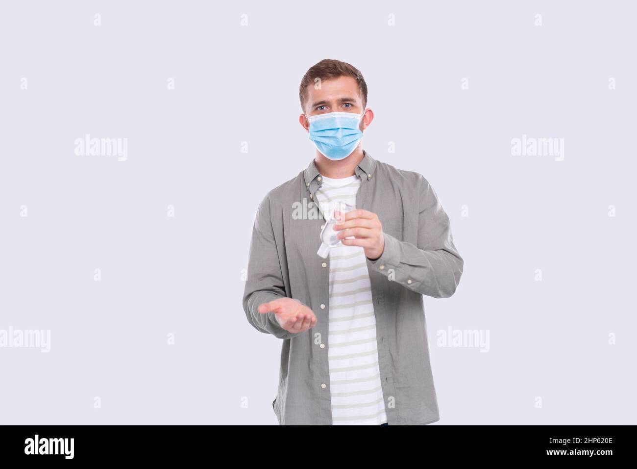 Man Using Hands Antiseptic Wearing Medical Mask Isolated. Hands ...