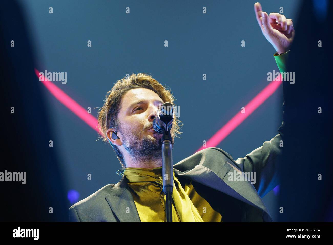 Madrid, Spain. 18th Feb, 2022. Spanish singer Manuel Carrasco performs live on stage at Wizink Center in Madrid. Credit: SOPA Images Limited/Alamy Live News Stock Photo
