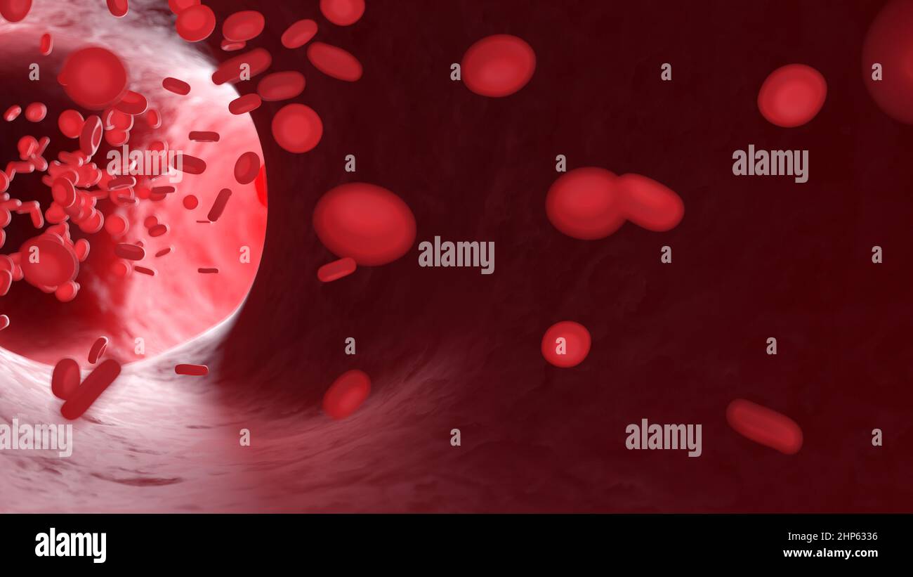Red blood cells flowing through an artery, illustration. Stock Photo
