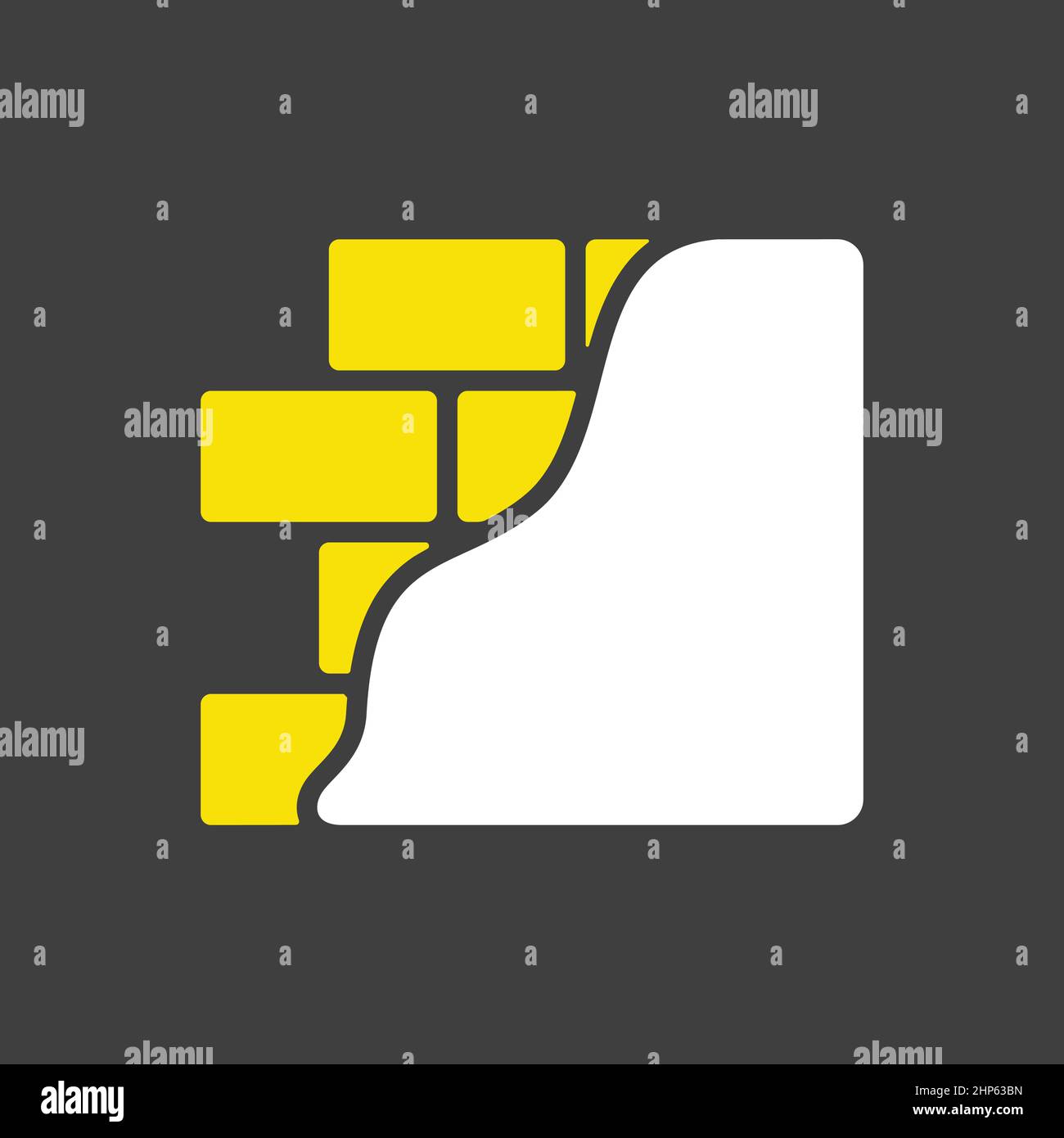 Brick wall with plaster or plastering icon on dark background Stock Vector