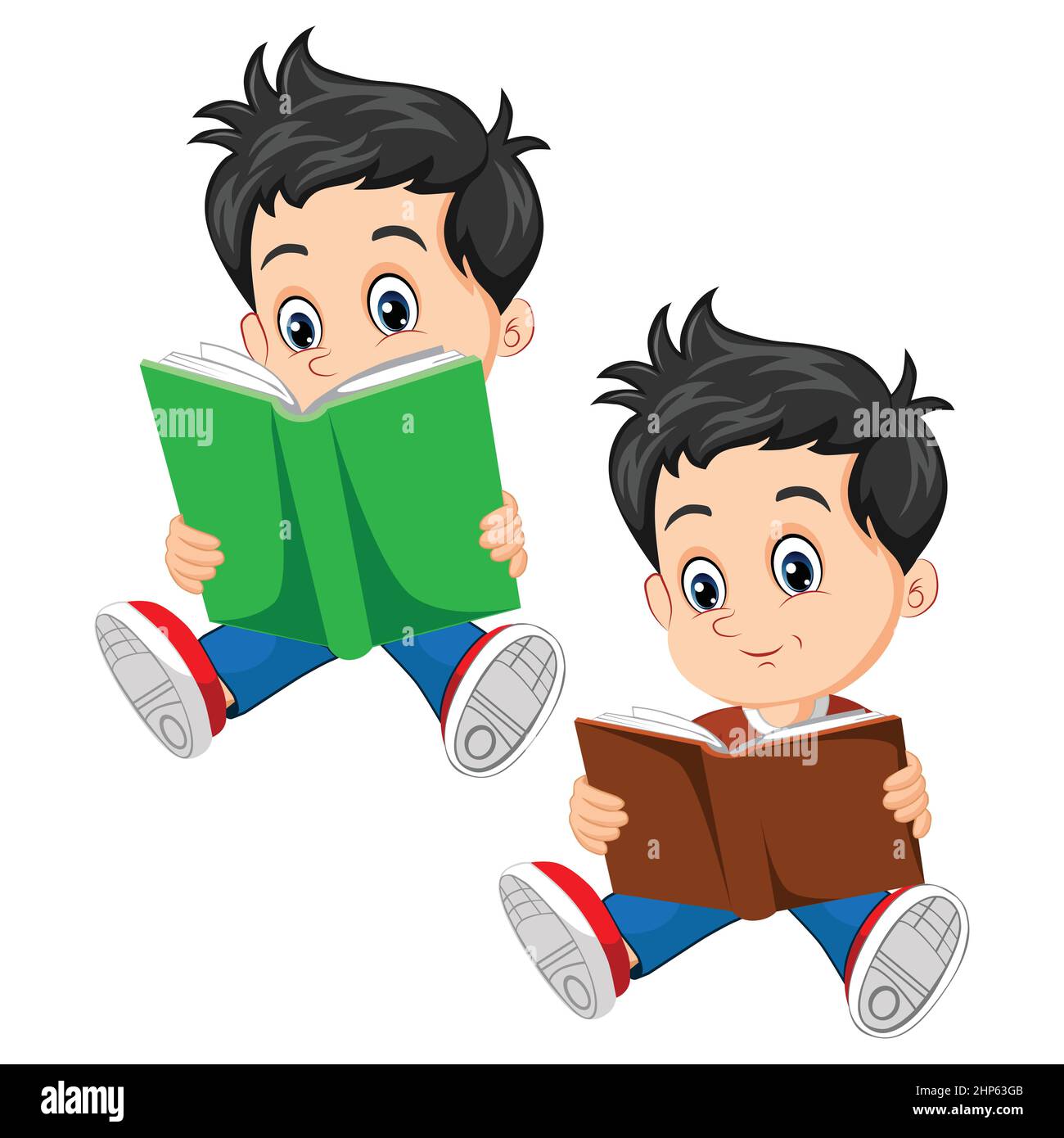 Vector illustration of Schoolboy cartoon reading a book Stock Vector