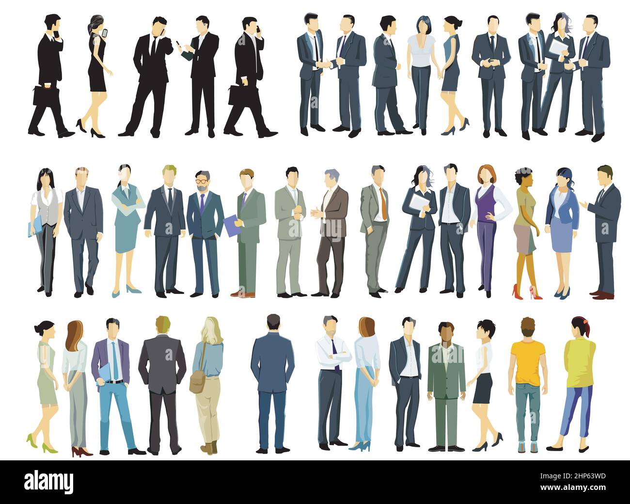 Diverse business people stand together isolated, illustration Stock Vector