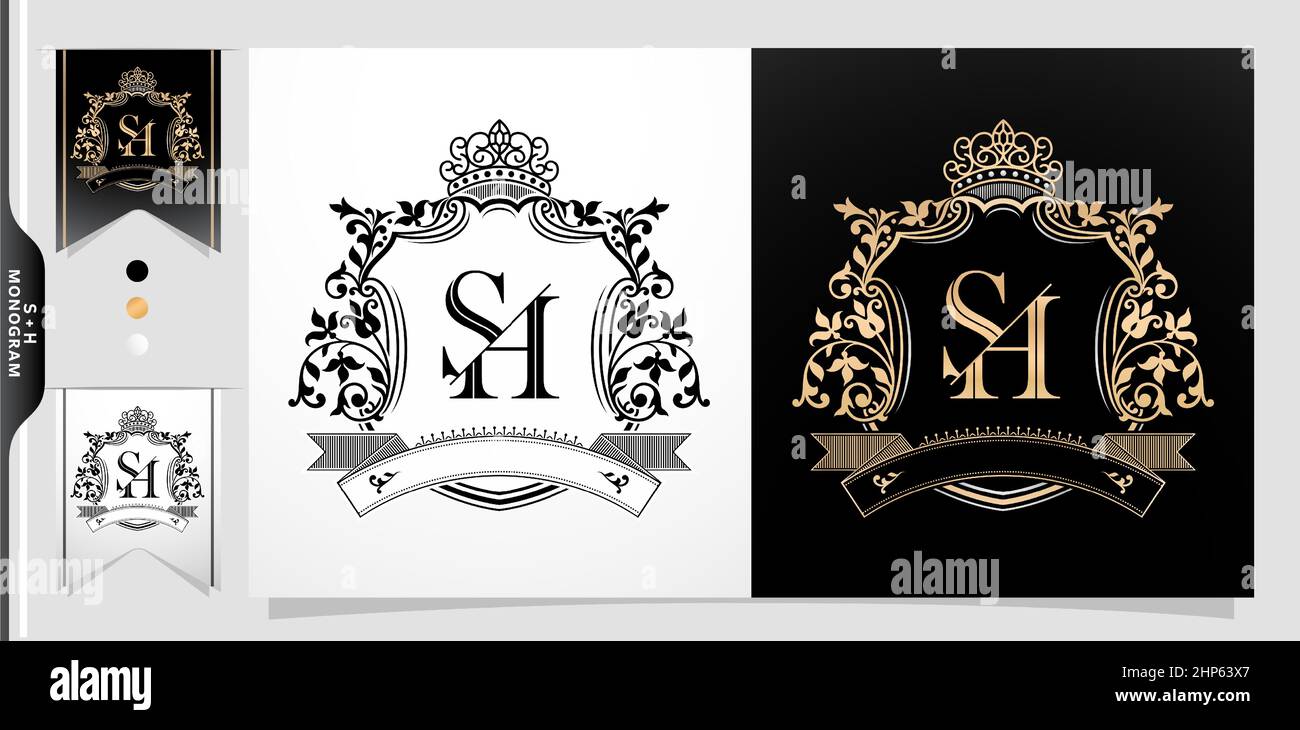 Beauty emblem hs monogram s and h letters Vector Image