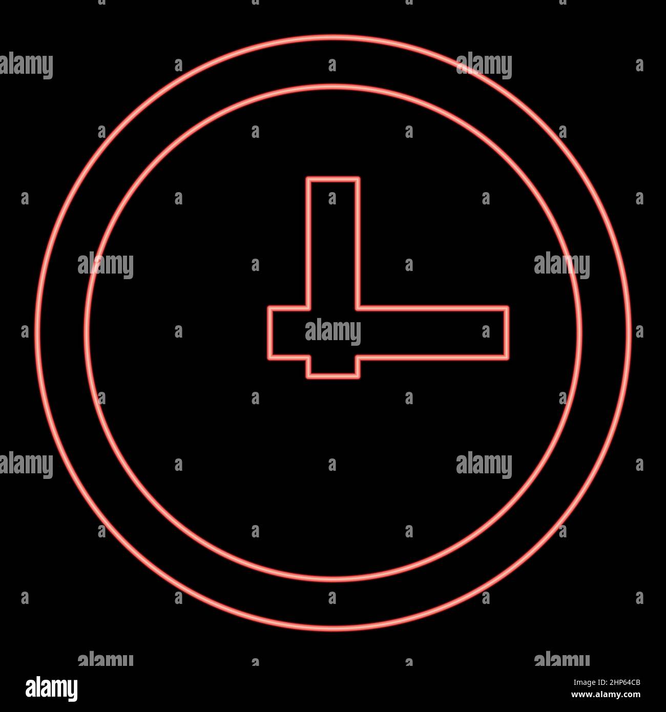 Neon clock red color vector illustration flat style image Stock Vector