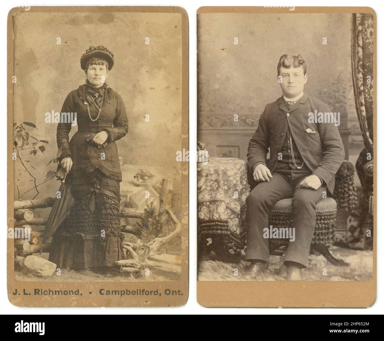 Two circa 1870 carte de visite portraits from Campbellford, Ontario, Canada. SOURCE: ORIGINAL CARTE DE VISITE Stock Photo