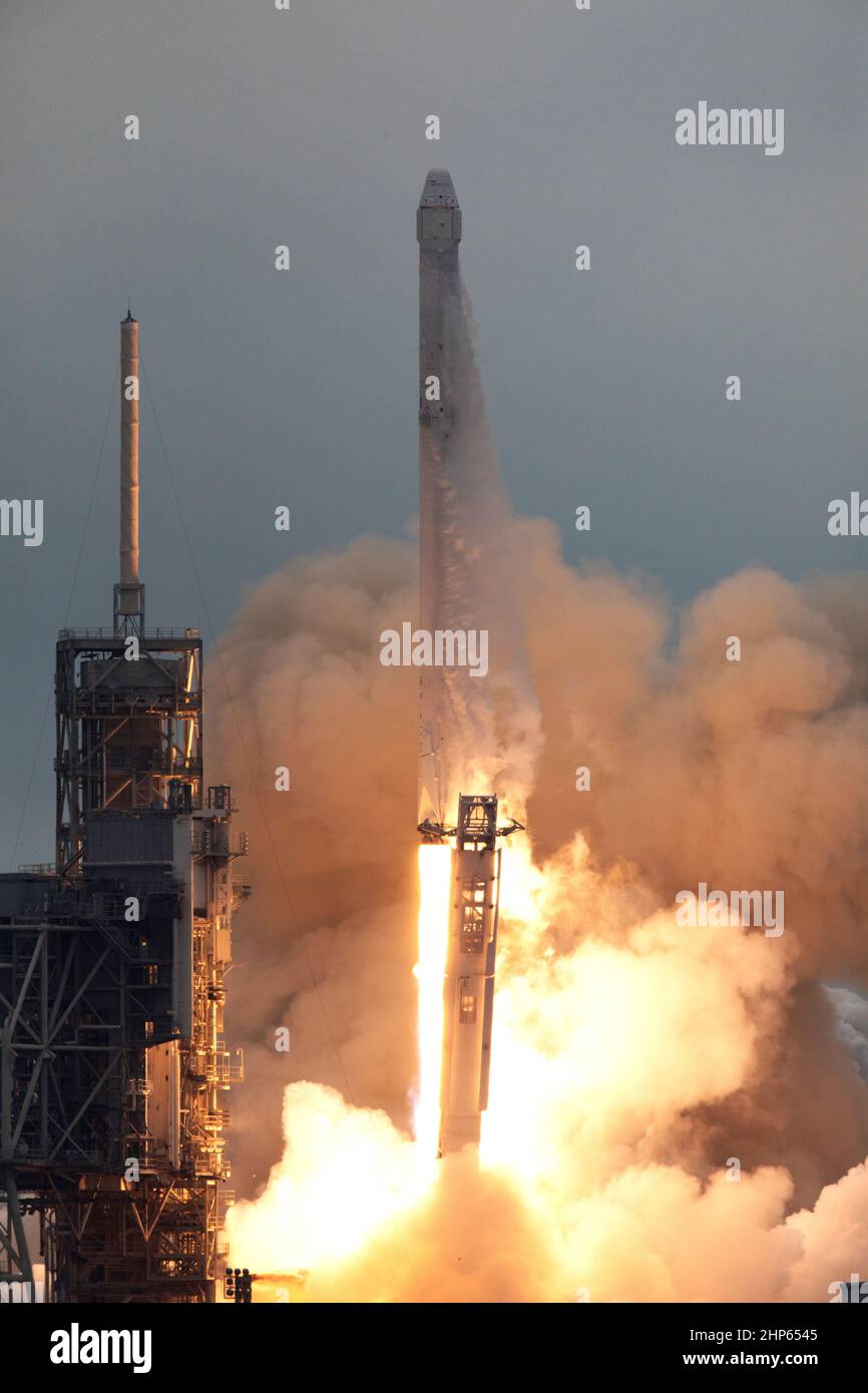 A SpaceX Falcon 9 rocket lifts off from Launch Complex 39A at NASA's Kenney Space Center in Florida. This is the company's 10th commercial resupply services mission to the International Space Station. Liftoff was at 9:39 a.m. EST from the historic launch site now operated by SpaceX under a property agreement with NASA. Stock Photo