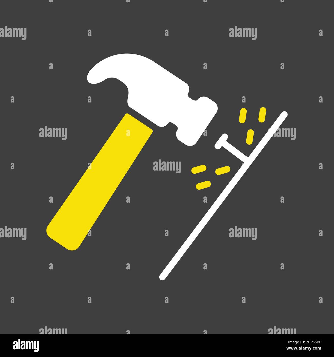 Hammer and nails vector isolated flat icon on dark background Stock Vector