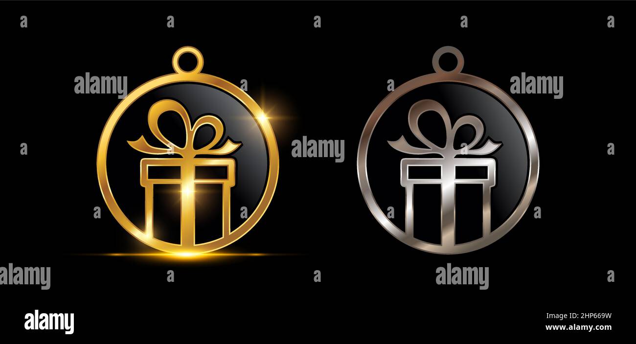 Gold and Silver Gift Box Circle Decoration Vector Sign Stock Vector