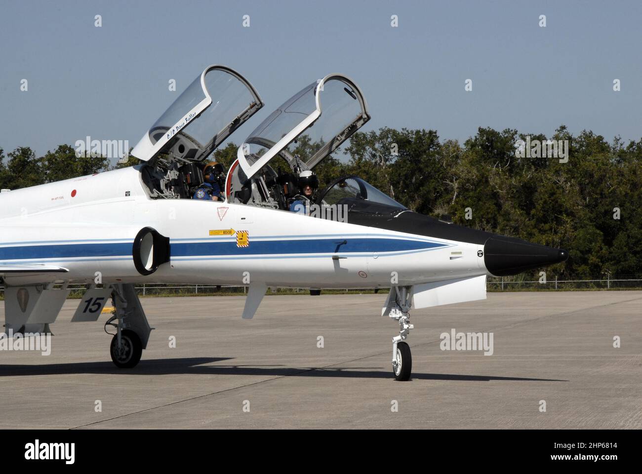 STS-129 Commander Charles O. Hobaugh pilots a T-38 jet to a stop at the Shuttle Landing Facility at NASA's Kennedy Space Center in Florida ca. 2009 Stock Photo