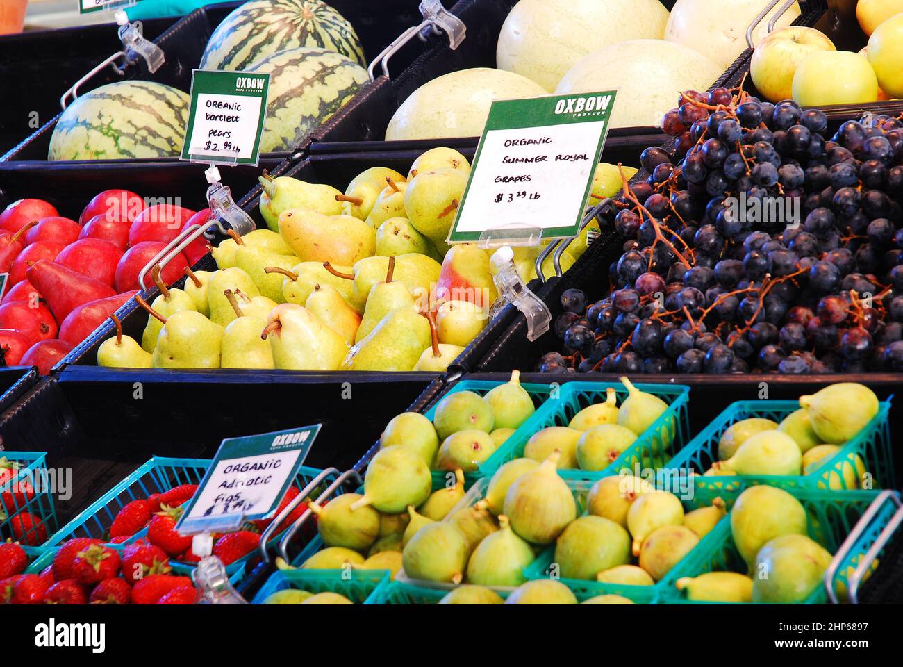 Fresh fruit and organic foods are sold at a specialty store in Napa, California Stock Photo