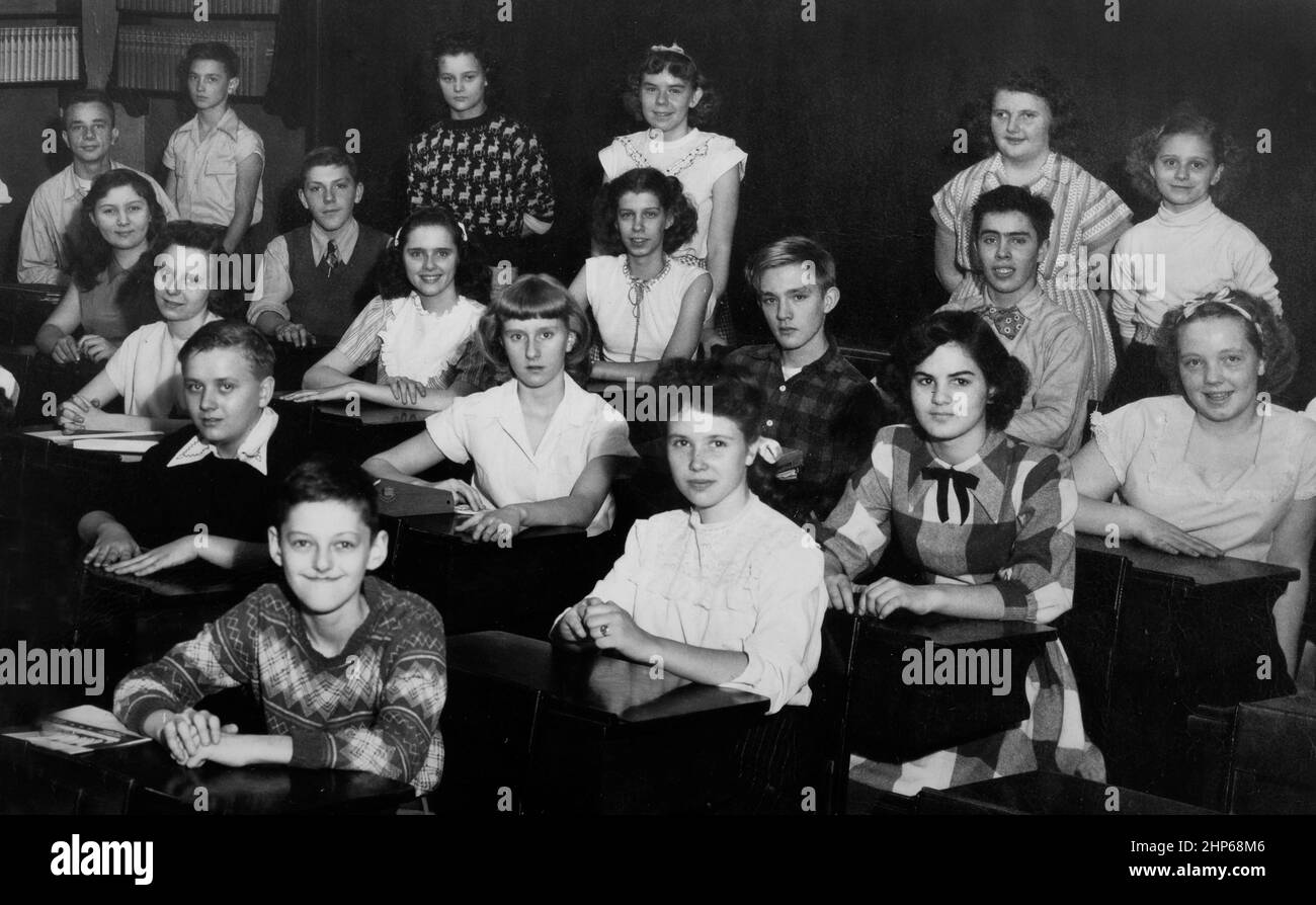 Classroom of junior high / middle school students, ca. 1945. Stock Photo