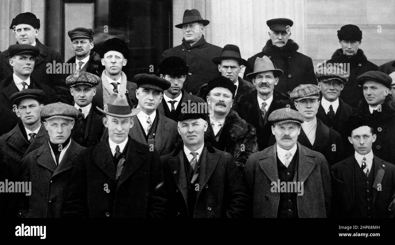 A large group of tough looking men, ca. 1925. Stock Photo