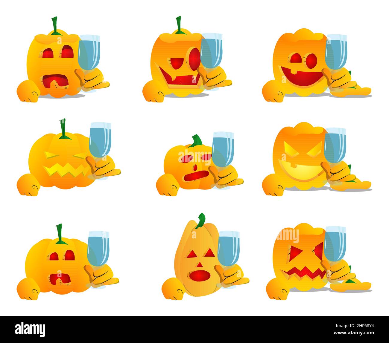 Pumpkin for Halloween with a glass of water. Stock Vector