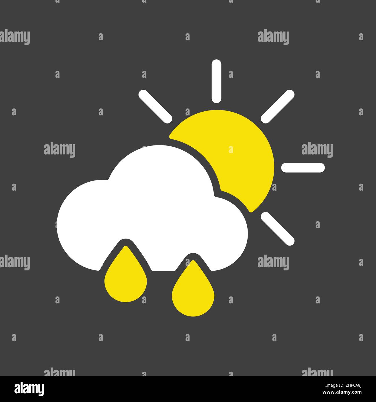 Sun with raincloud and raindrops vector icon on dark background Stock Vector