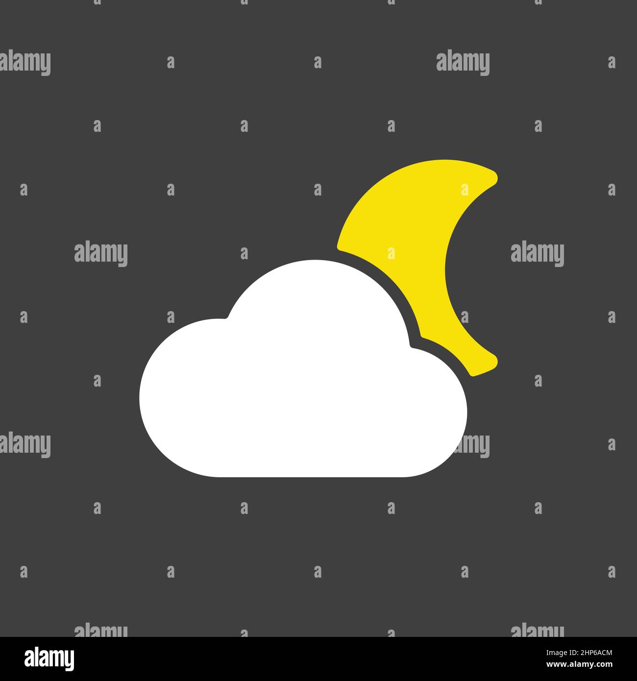 Moon and clouds vector icon on dark background. Weather sign Stock Vector