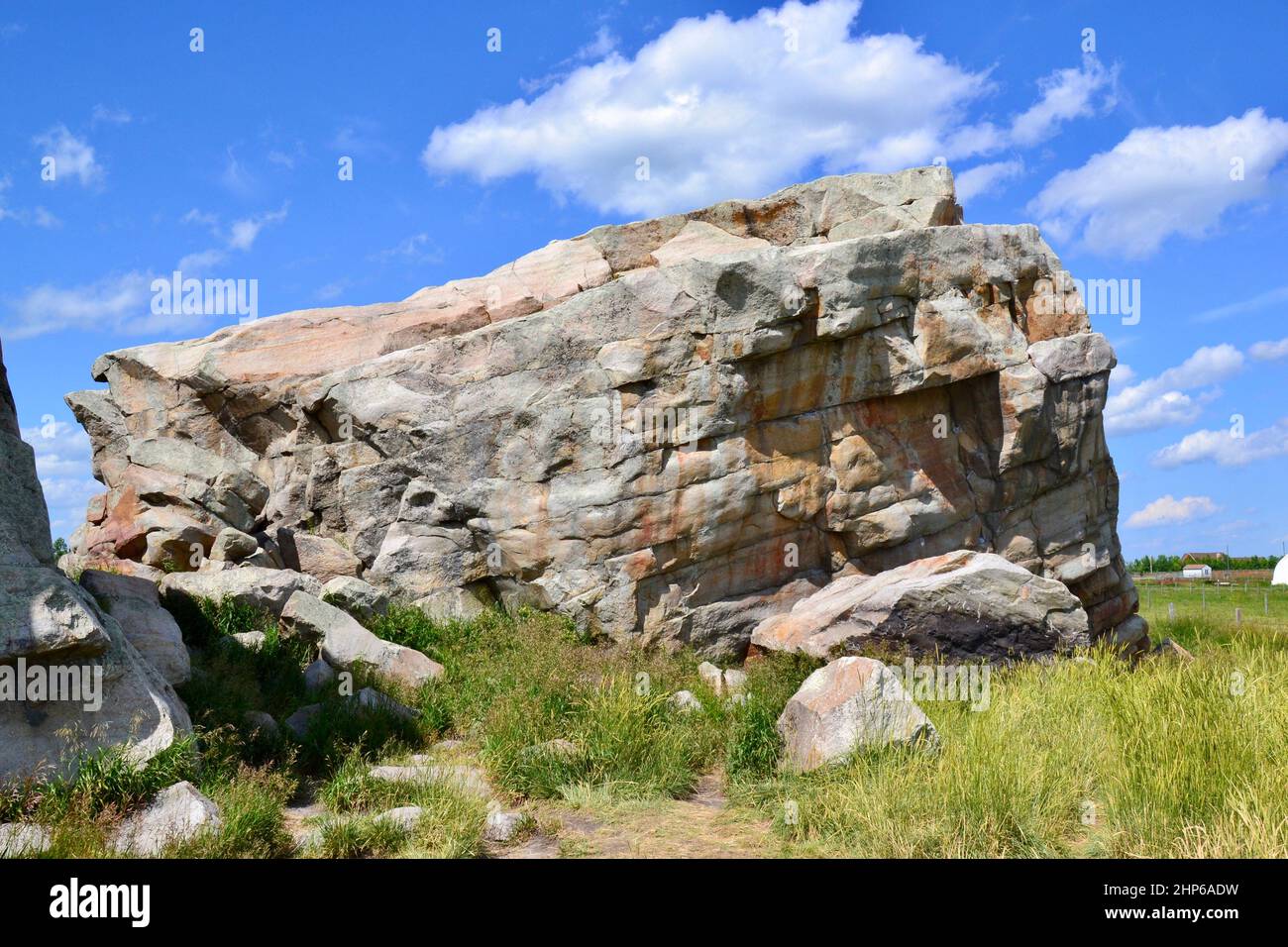 Eastern section of Okotoks Erratic (Big Rock) on sunny day Stock Photo