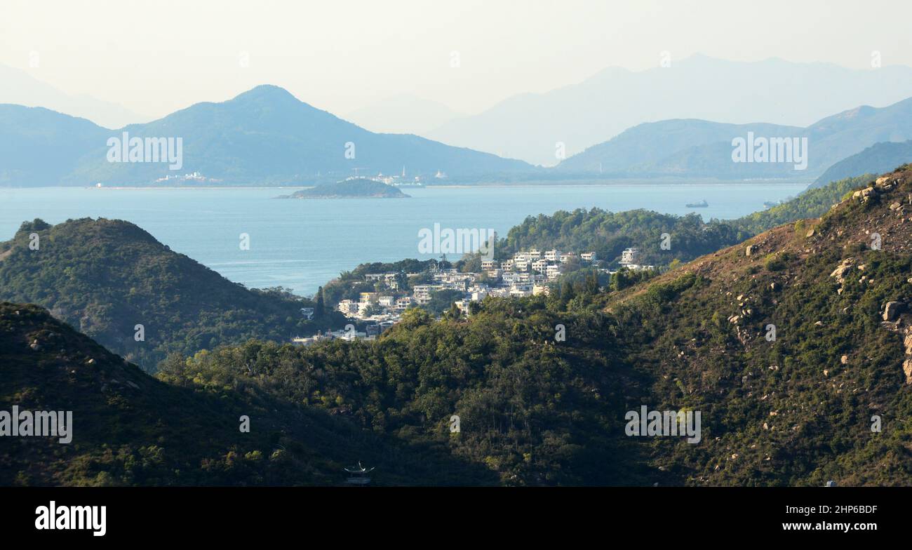 View of Yung Shue Wan village area on Lamma island, Hong Kong. Stock Photo