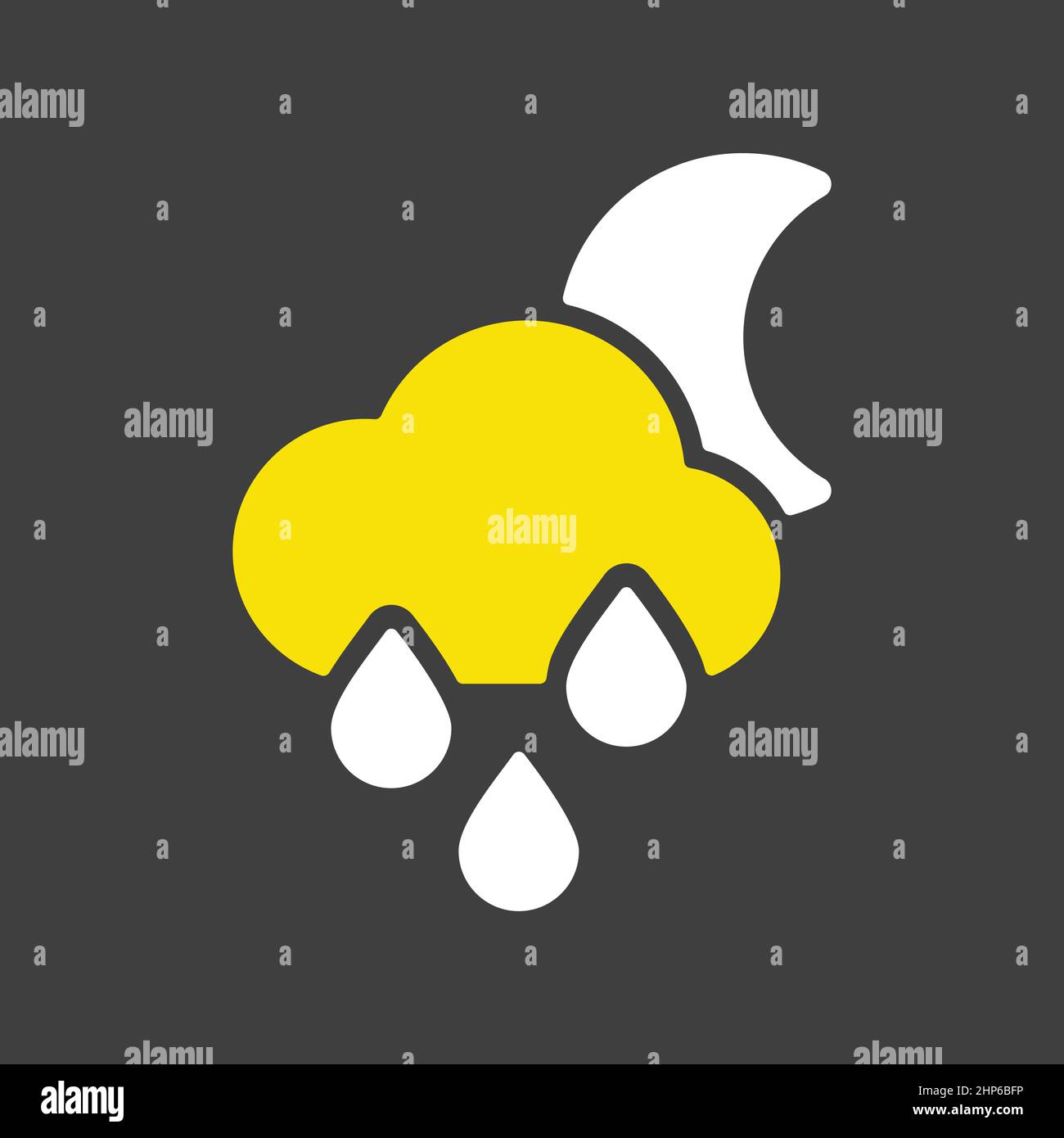 Raincloud with raindrops moon vector flat icon on dark background Stock Vector