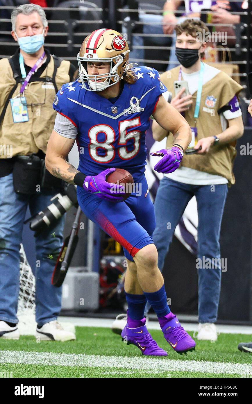 Las Vegas, United States. 06th Feb, 2022. San Francisco 49ers tight end George  Kittle (85) of the NFC runs upfield during the 2022 Pro Bowl against the  AFC at Allegiant Stadium, Sunday