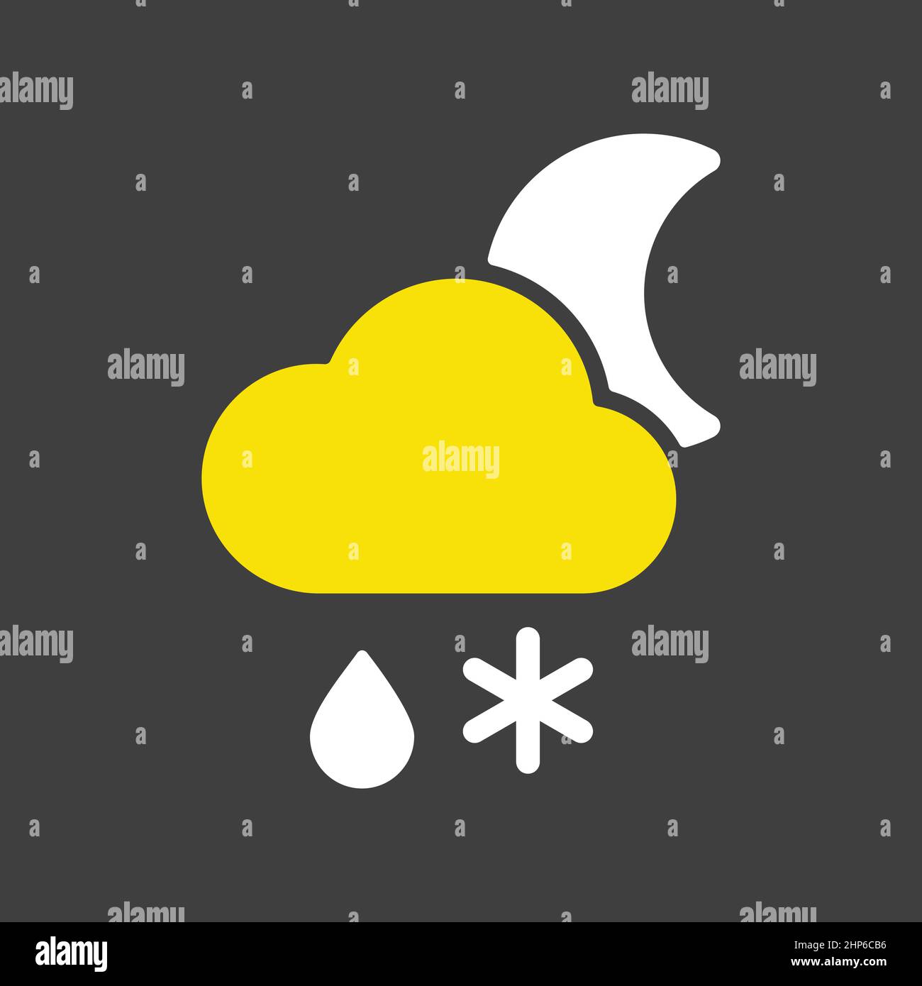 Cloud with snow and rain moon icon on dark background. Weather sign ...