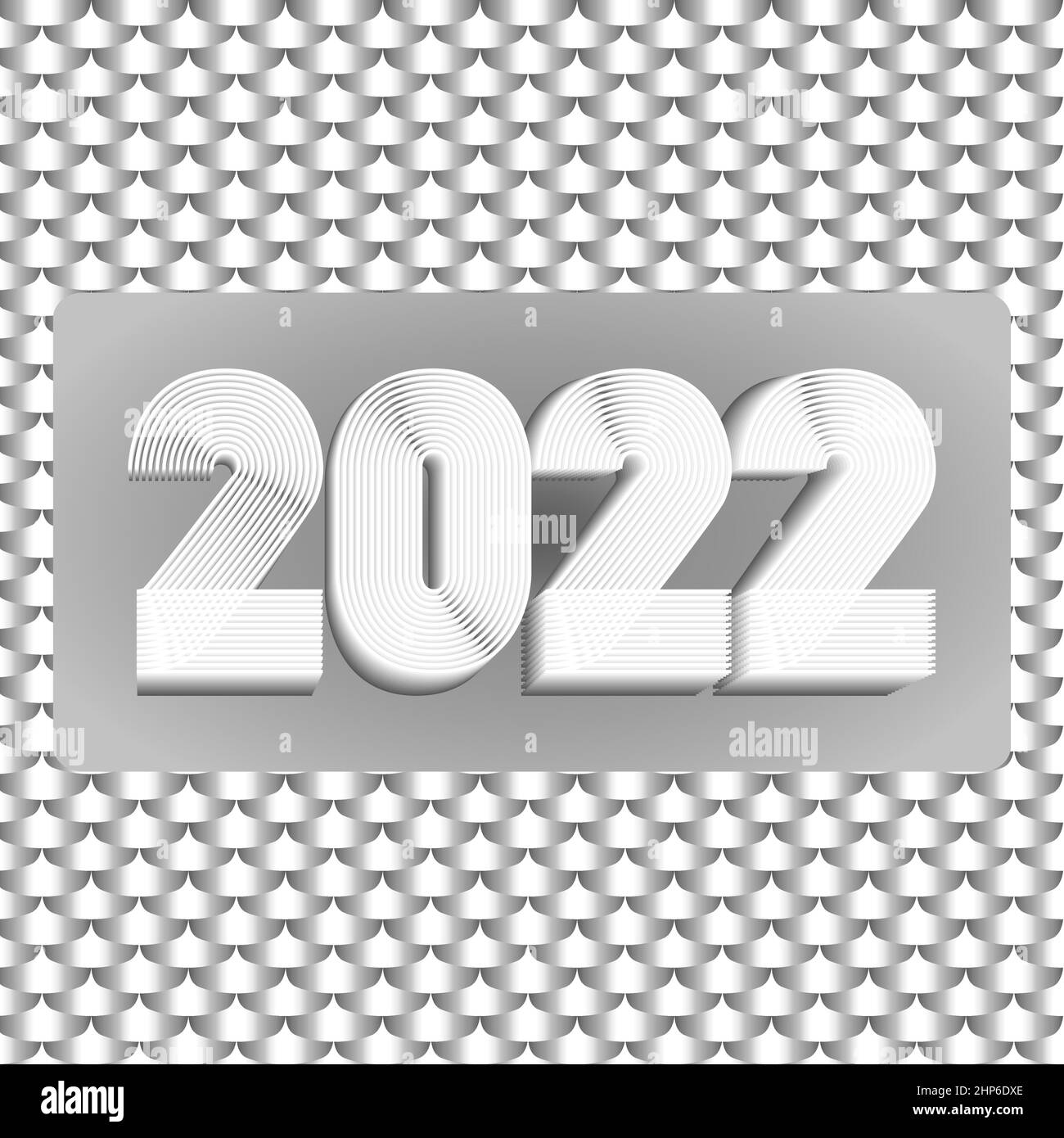 2022 Happy New Year. Abstract geometric cover design background. 3d dimensional 2022 numbers in thin lines striped style vector illustration. Annual Report, banner, brochure. White grey silver color Stock Vector