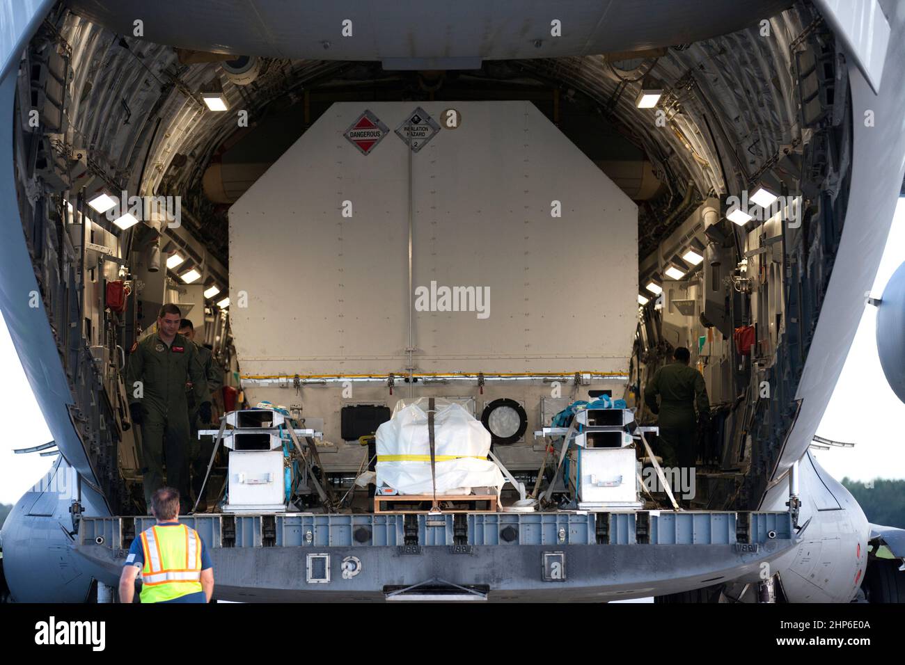 NASA's TDRSM satellite arrives inside its shipping container at Space