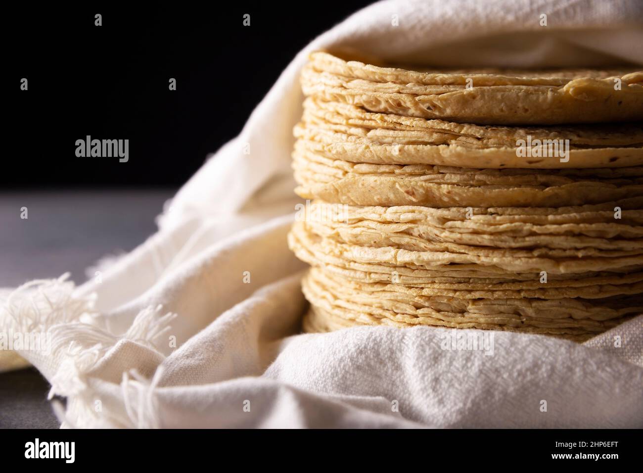 Corn Tortillas. Food made with nixtamalized corn, a staple food in