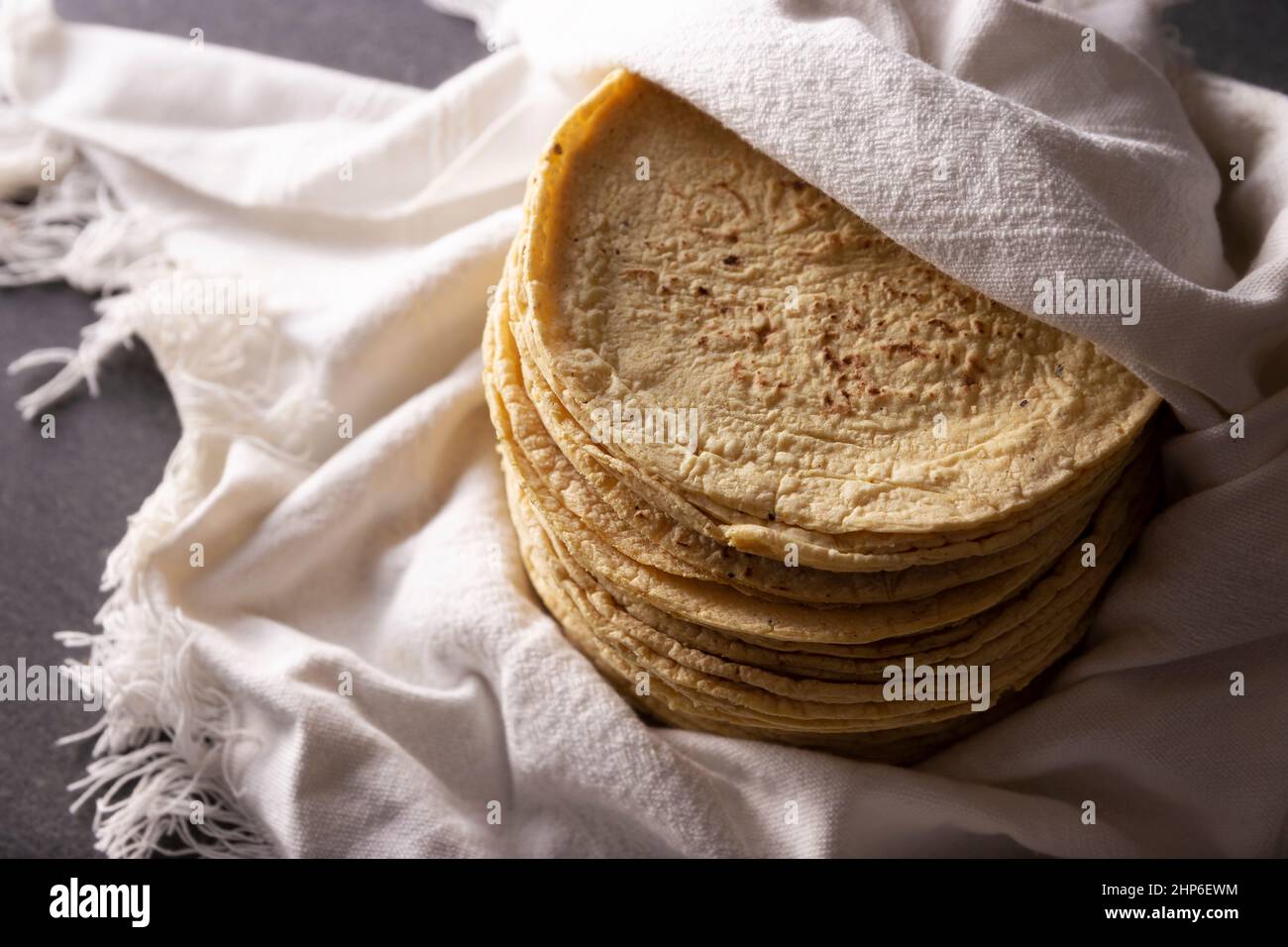 Corn Tortillas. Food made with nixtamalized corn, a staple food in
