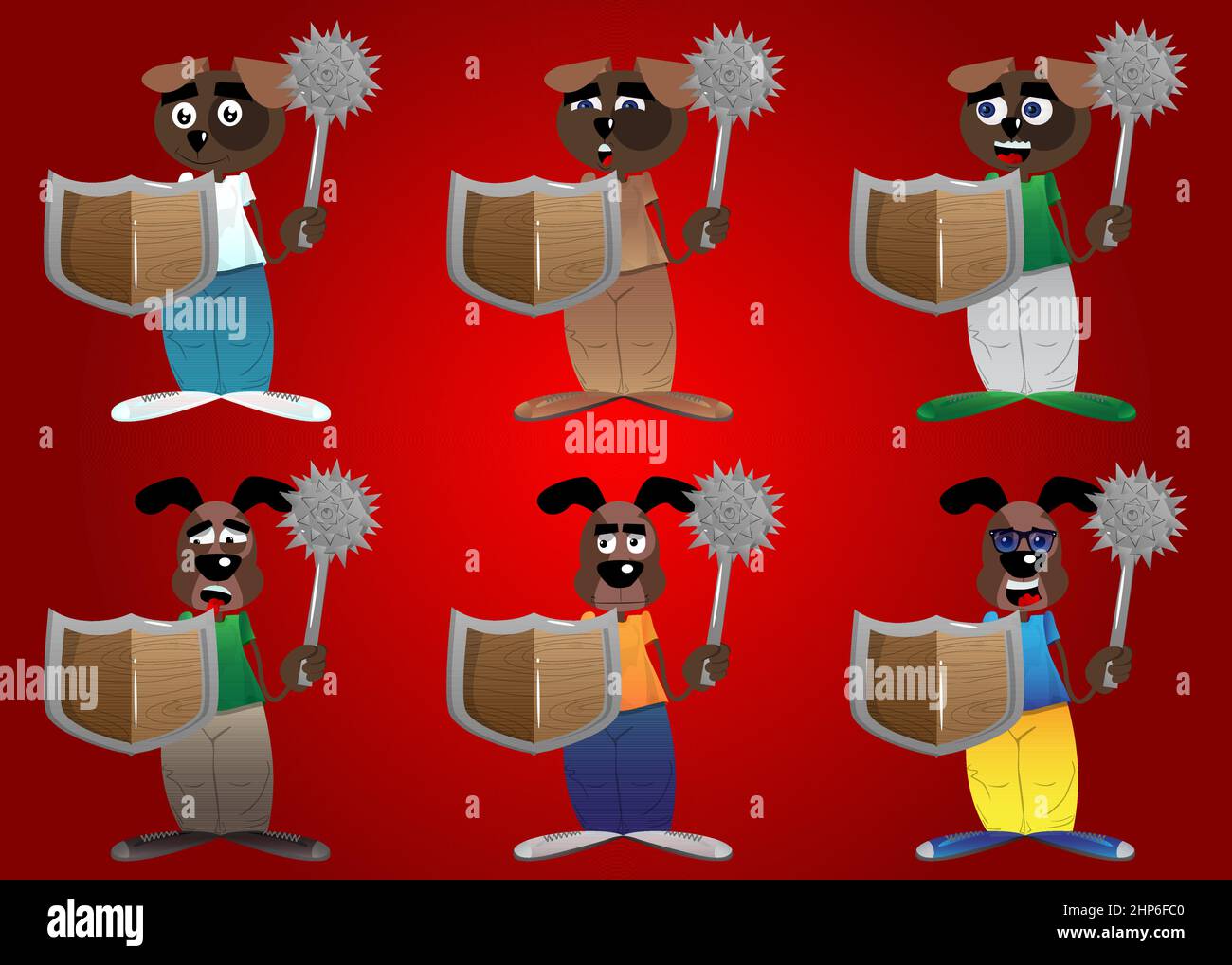 Funny cartoon dog holding a spiked mace and shield Stock Vector Image & Art Alamy