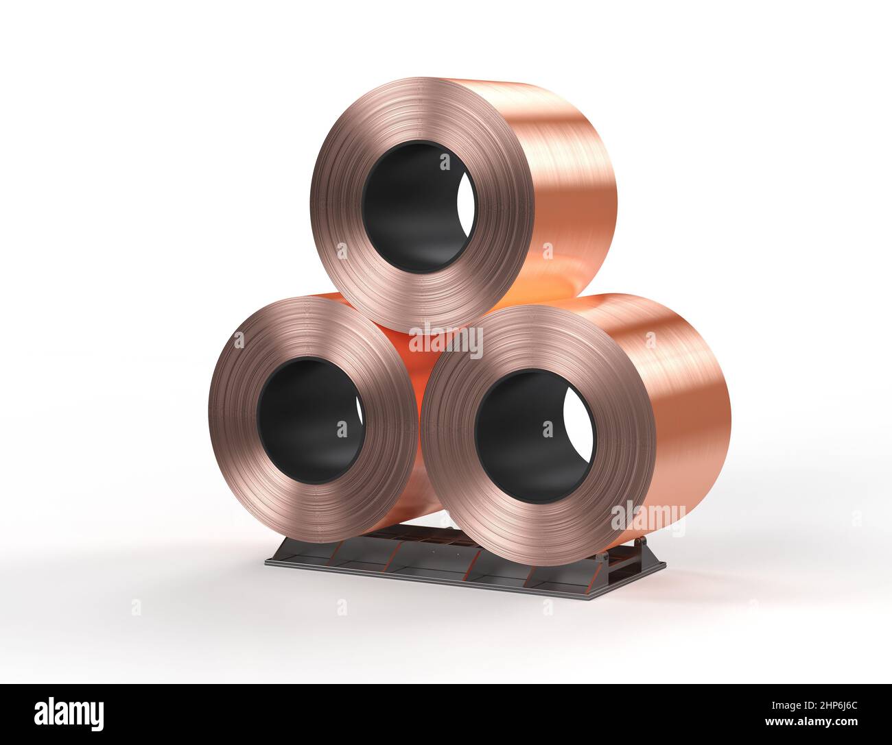 3d rendering roll of copper sheets or heap of copper tapes Stock Photo