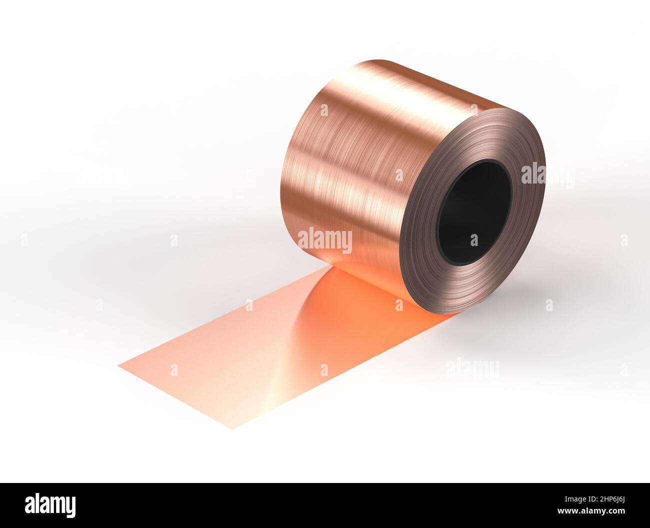 3d rendering roll of copper sheet or heap of copper tape Stock Photo