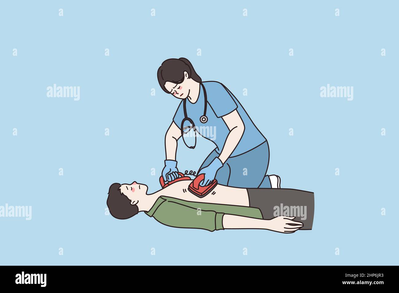 Female nurse use defibrillator for cardiac arrest Stock Vector Image & Art Alamy
