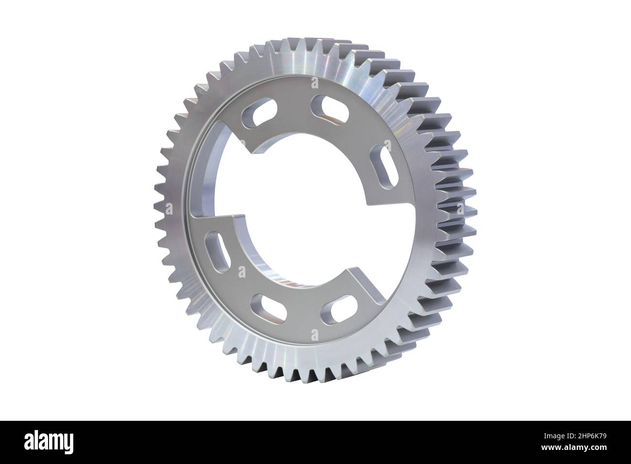 Industrial metal gear cog part, a cog made from metal material for use on machinery or vehicles, isolated on white background Stock Photo