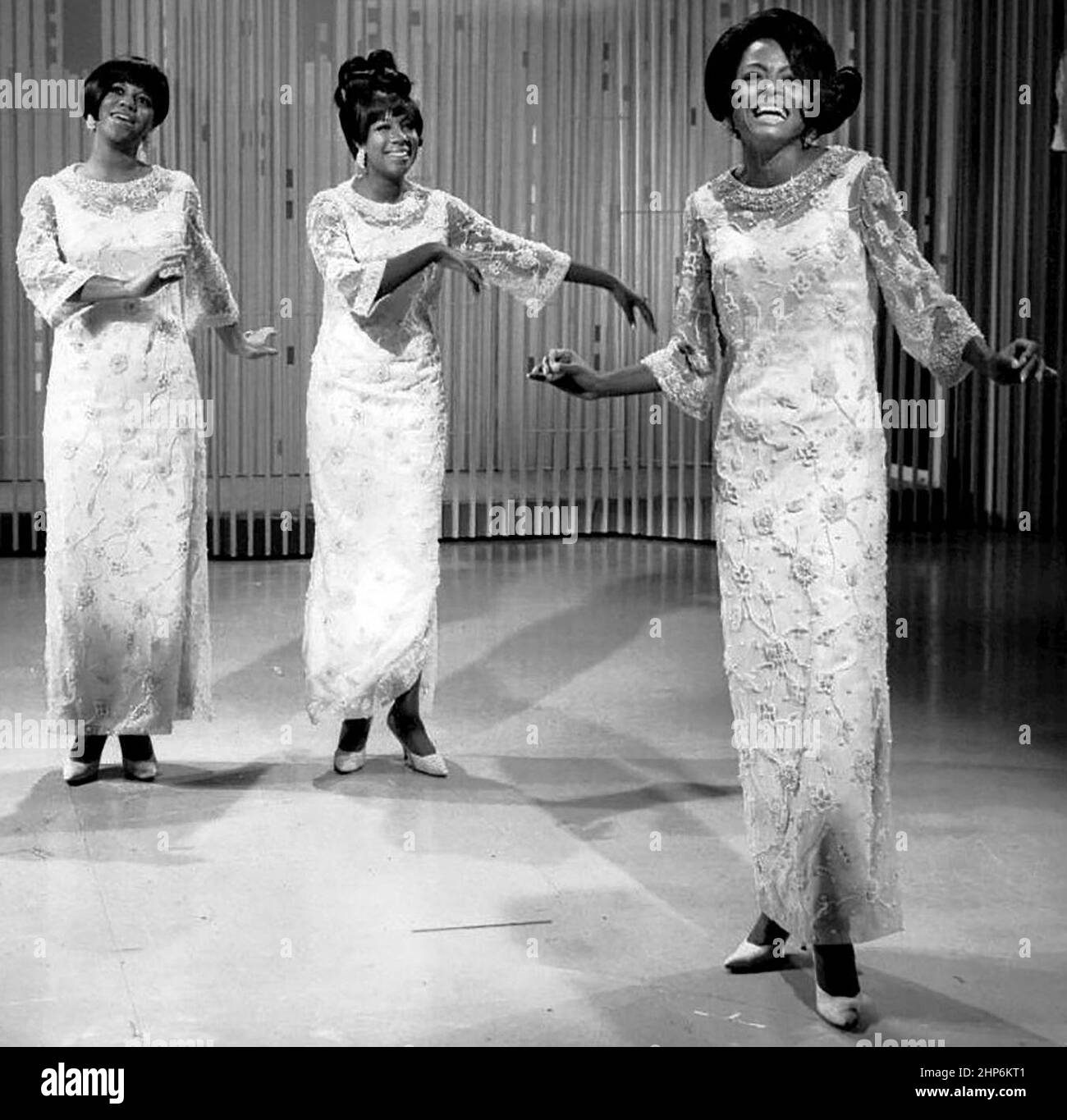 Publicity photo of The Supremes from The Ed Sullivan Show. L-R: Florence Ballard, Mary Wilson, and Diana Ross ca. 1966 Stock Photo