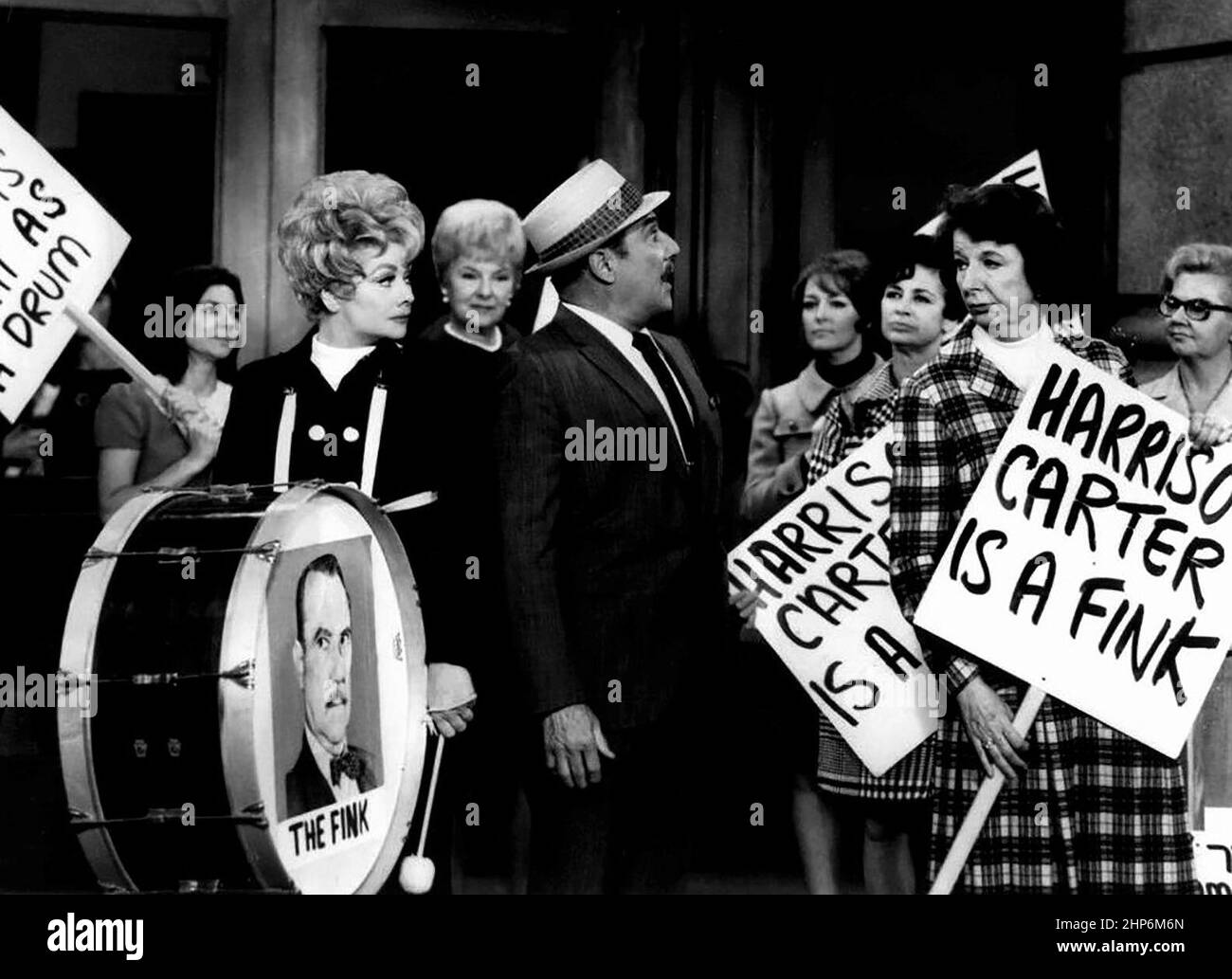 Publicity photo from the television program Here's Lucy.  In this episode 'Lucy Goes on Strike,' Lucy organizes a strike against her boss, Harrison Carter (Gale Gordon). On right is actress Mary Wickes ca. 1969 Stock Photo