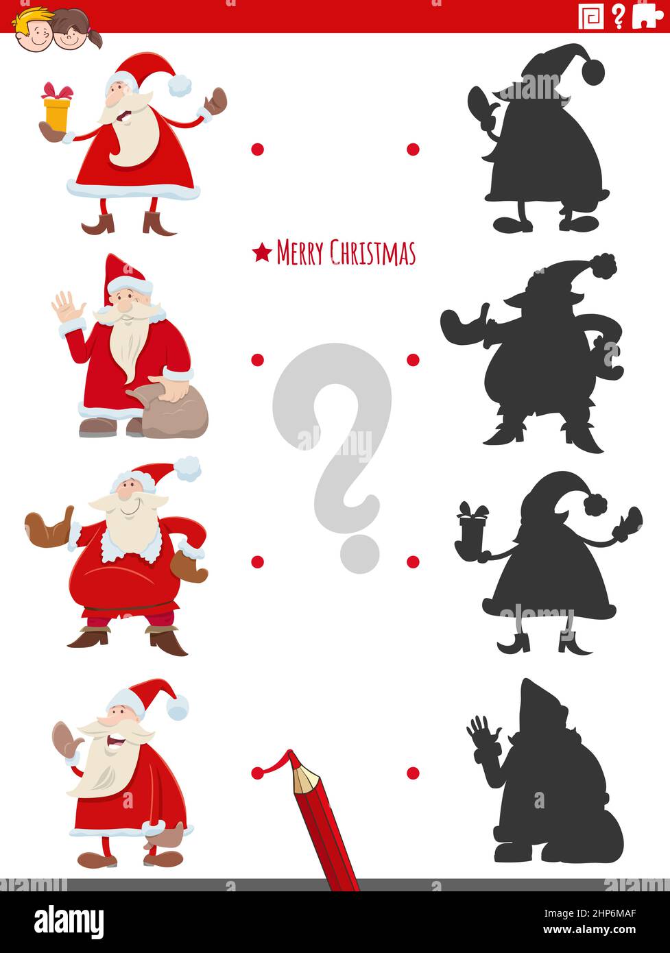 educational shadow game with cartoon Santa Claus Stock Vector