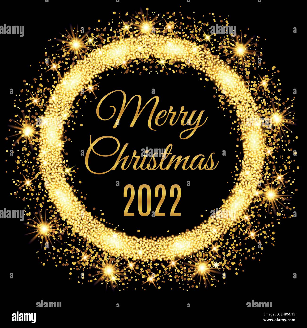 2022 Merry Christmas glowing gold background. Vector illustration Stock Vector