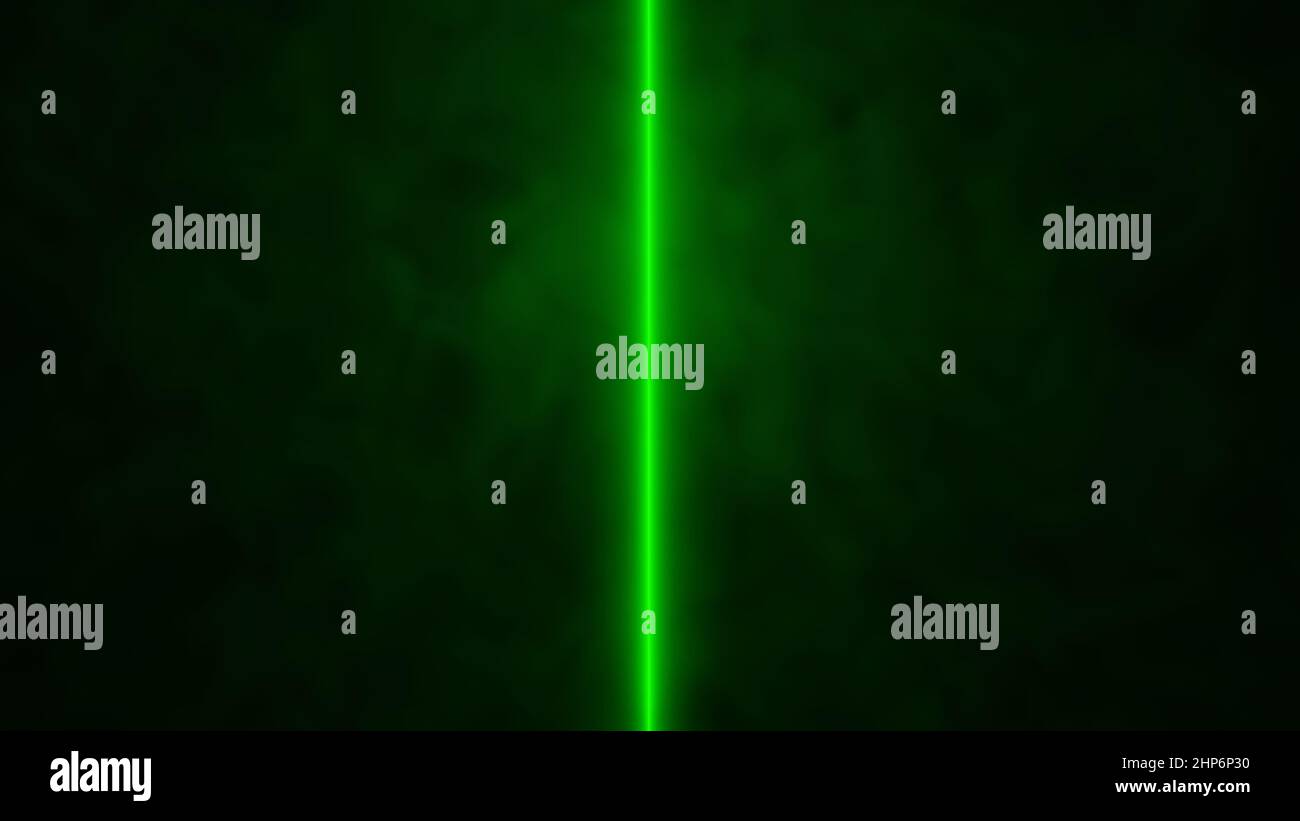 Green glowing Laser beam passing through plasma, gas , smoke background. Beam of light . 3d
