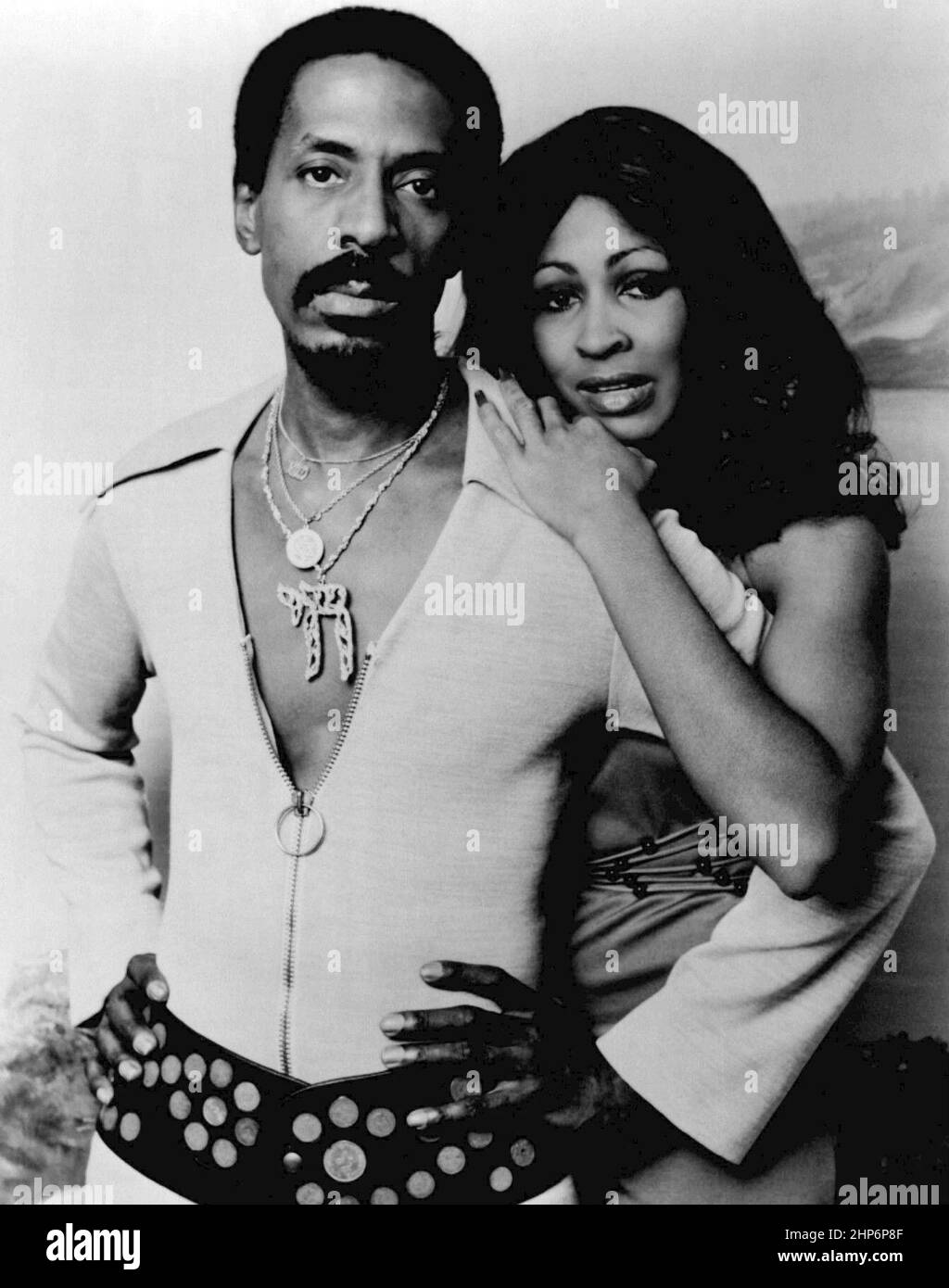 Press photo of Ike and Tina Turner taken in 1973 that was used for their appearance on The Midnight Special in February 1974. Stock Photo
