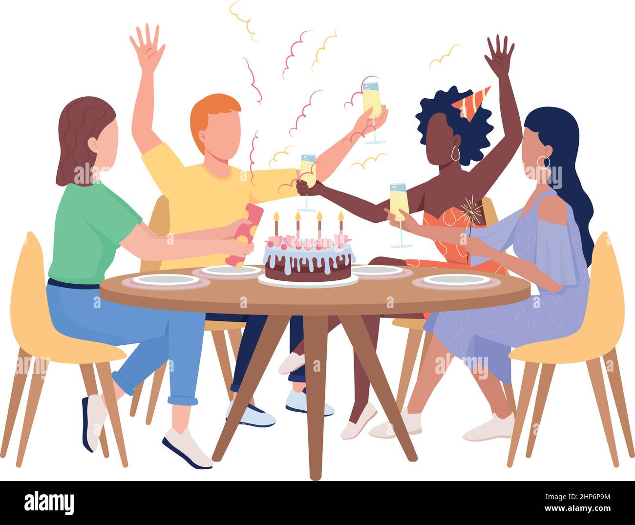 Birthday party semi flat color vector characters Stock Vector Image ...