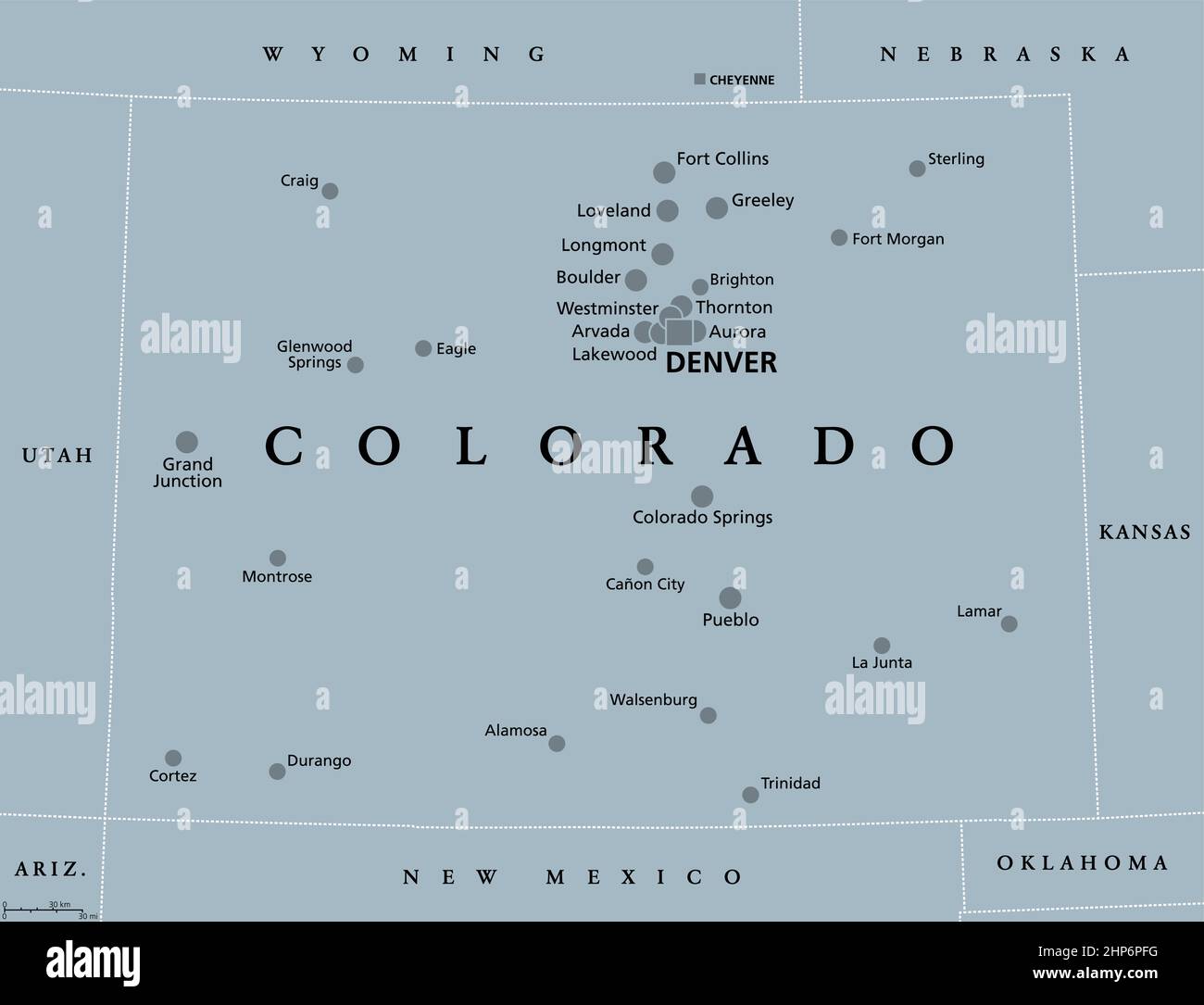 Colorado, CO, gray political map, US state, The Centennial State Stock Vector Image & Art Alamy