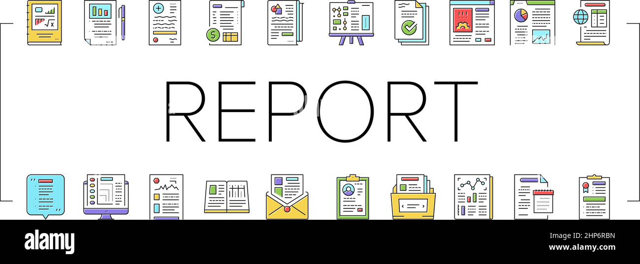 Reports Documentation Collection Icons Set Vector Stock Vector Image ...
