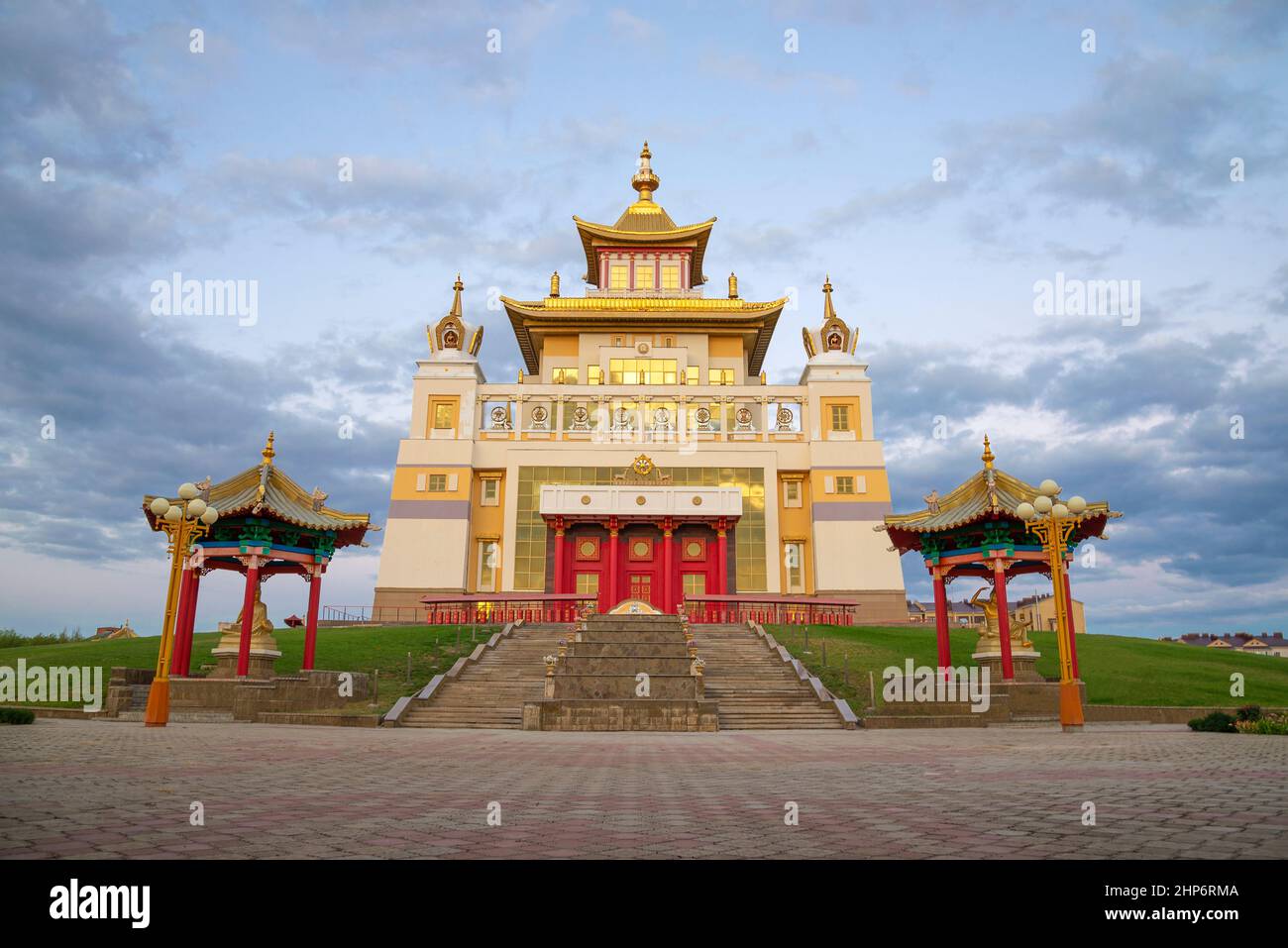 Buddhist temple 'Golden Abode of Buddha Shakyamuni' on a cloudy September day. Elista, Russia Stock Photo