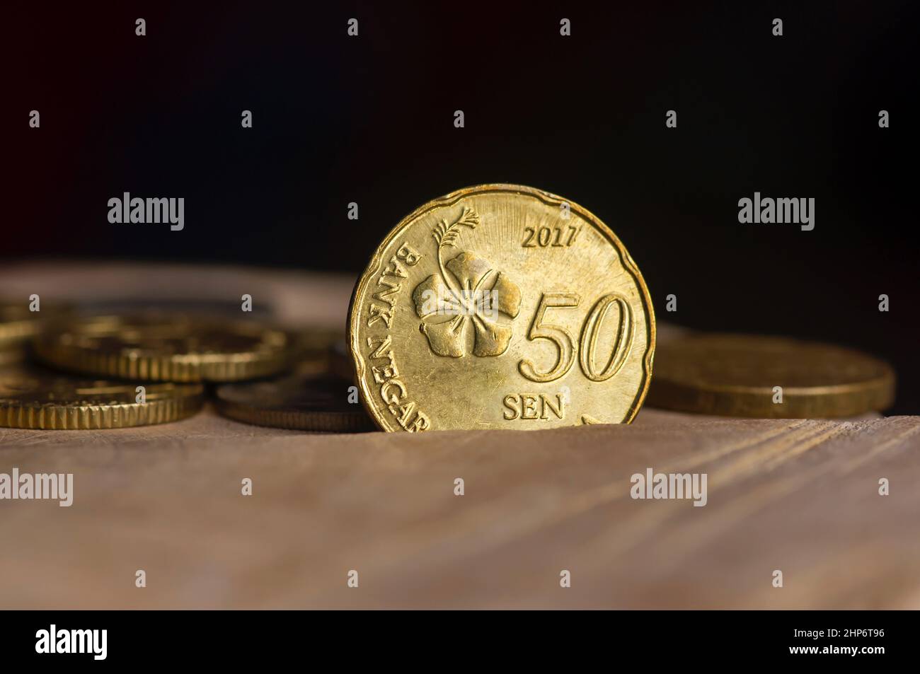 Close up of 50 sen Ringgit Malaysia, selected focus Stock Photo