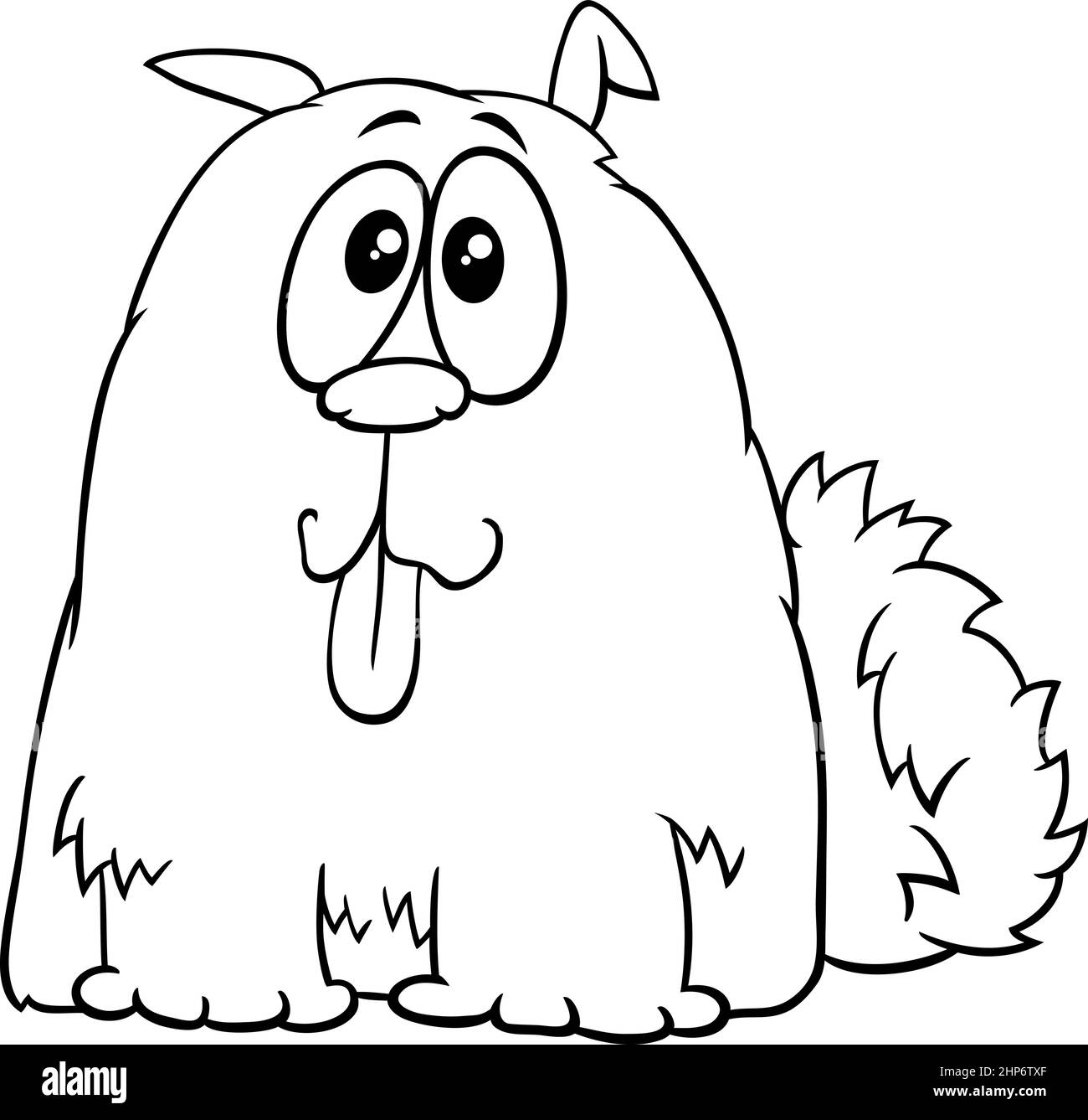 cartoon funny shaggy dog comic character coloring book page Stock
