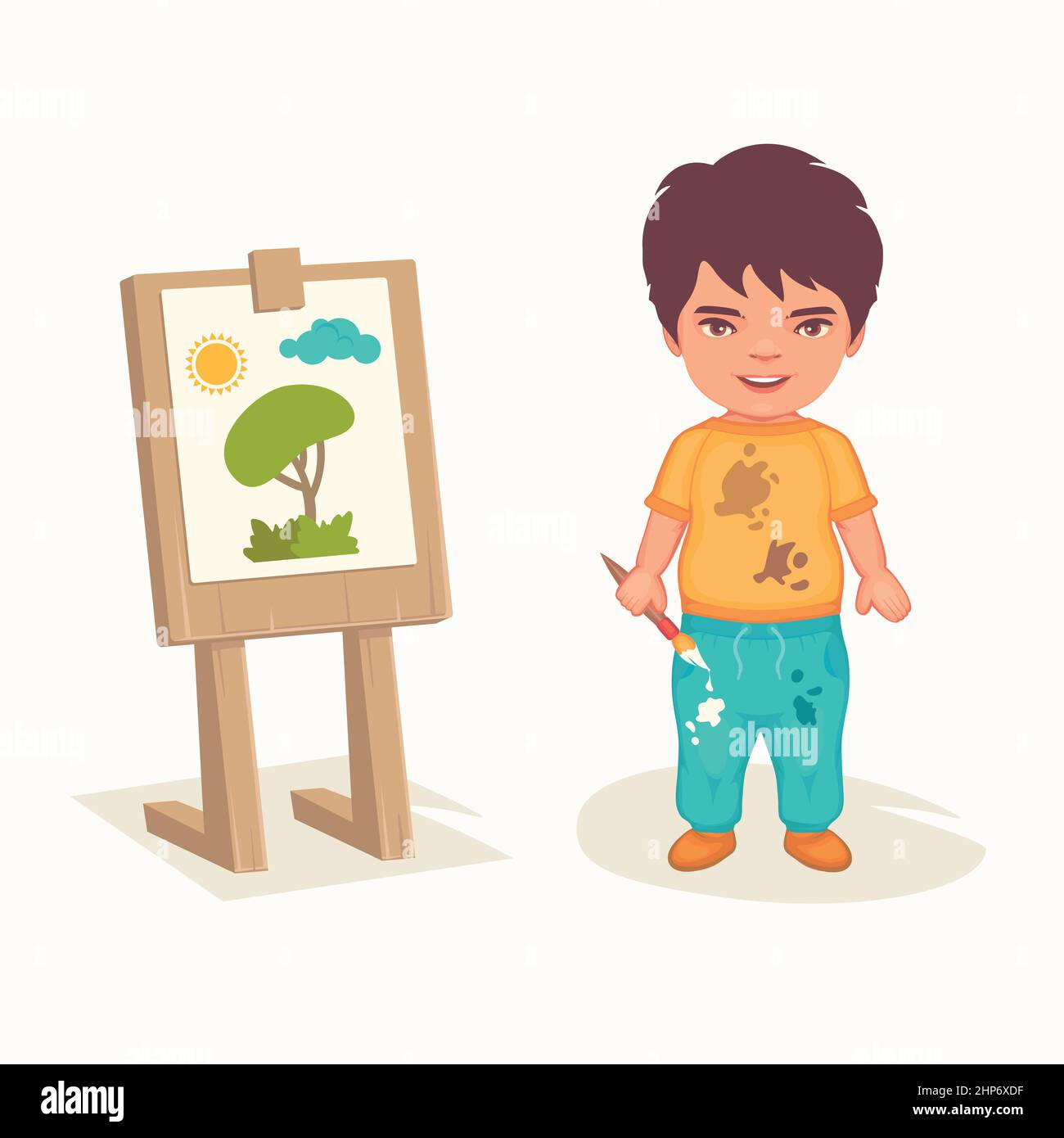 https://c8.alamy.com/comp/2HP6XDF/cute-artist-boy-children-painting-vector-illustration-2HP6XDF.jpg